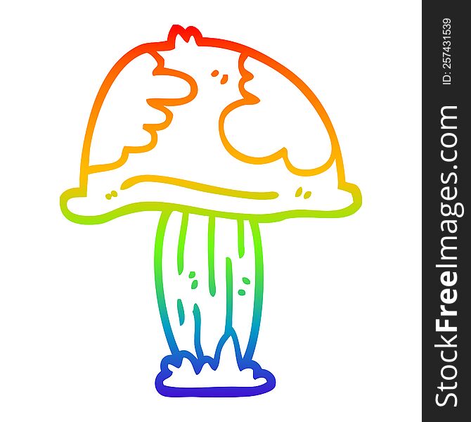 rainbow gradient line drawing of a cartoon wild mushroom