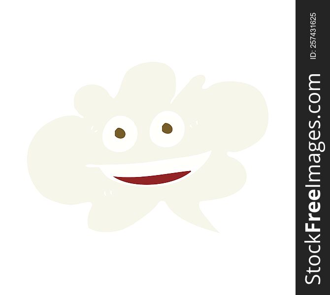 Flat Color Illustration Of A Cartoon Cloud Speech Bubble With Face