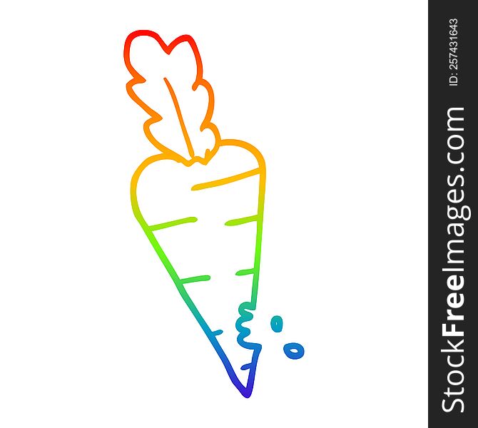 rainbow gradient line drawing of a cartoon carrot with bite marks