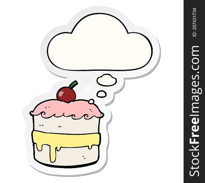 Cartoon Cake And Thought Bubble As A Printed Sticker