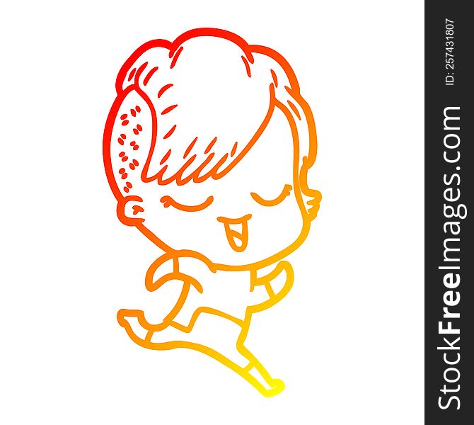 Warm Gradient Line Drawing Happy Cartoon Girl In Futuristic Clothes