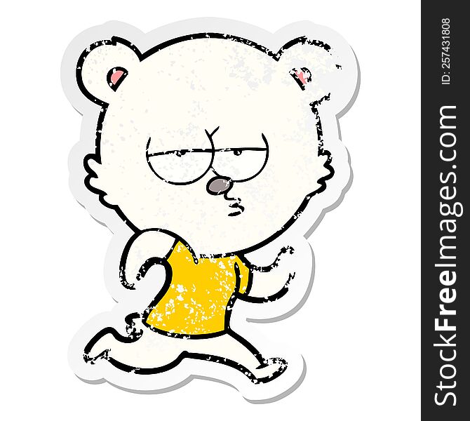 Distressed Sticker Of A Bored Polar Bear Running Cartoon