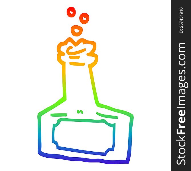 rainbow gradient line drawing of a cartoon bubbling bottle