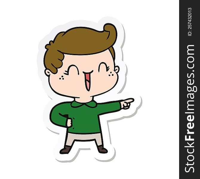 Sticker Of A Cartoon Laughing Boy Pointing