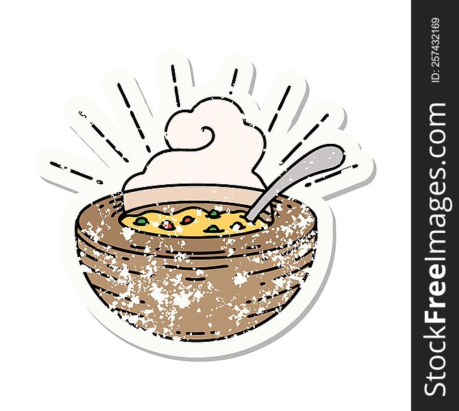 Grunge Sticker Of Tattoo Style Bowl Of Soup