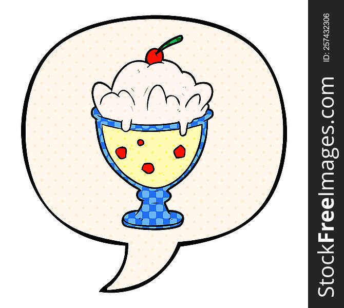 Cartoon Tasty Dessert And Speech Bubble In Comic Book Style