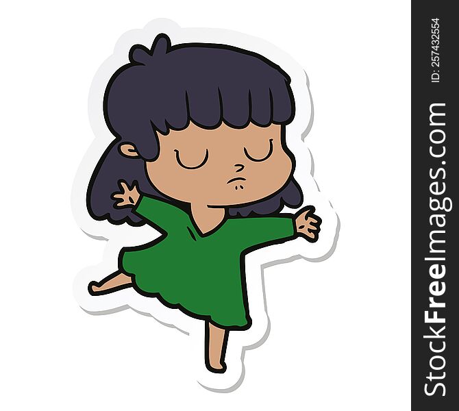 sticker of a cartoon indifferent woman dancing