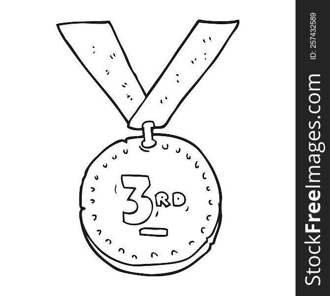 freehand drawn black and white cartoon sports medal
