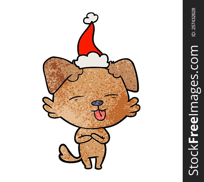 Textured Cartoon Of A Dog Sticking Out Tongue Wearing Santa Hat