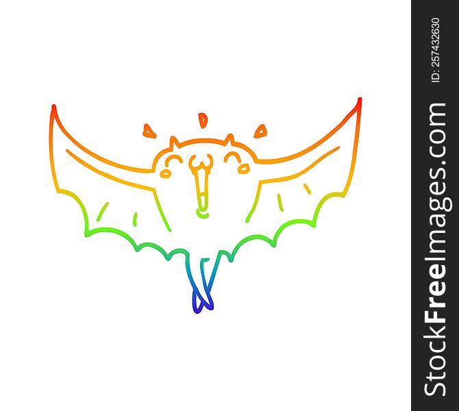 rainbow gradient line drawing of a cartoon happy vampire bat