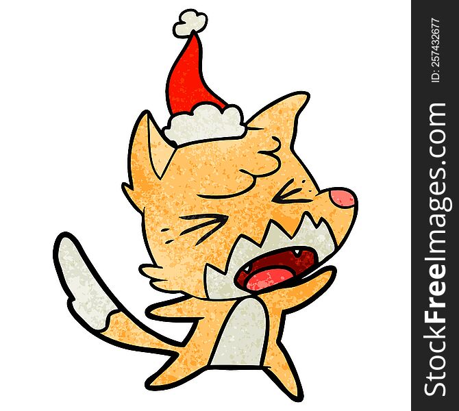 Angry Textured Cartoon Of A Fox Wearing Santa Hat
