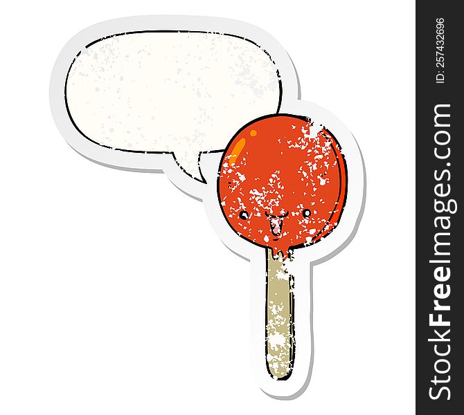 Cartoon Candy Lollipop And Speech Bubble Distressed Sticker