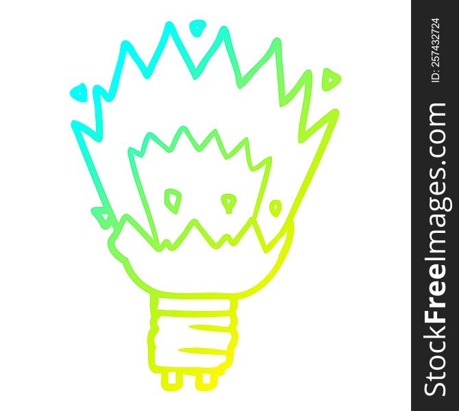 cold gradient line drawing of a cartoon exploding light bulb