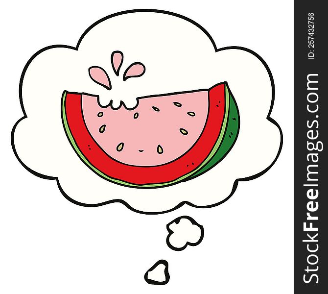 cartoon watermelon with thought bubble. cartoon watermelon with thought bubble