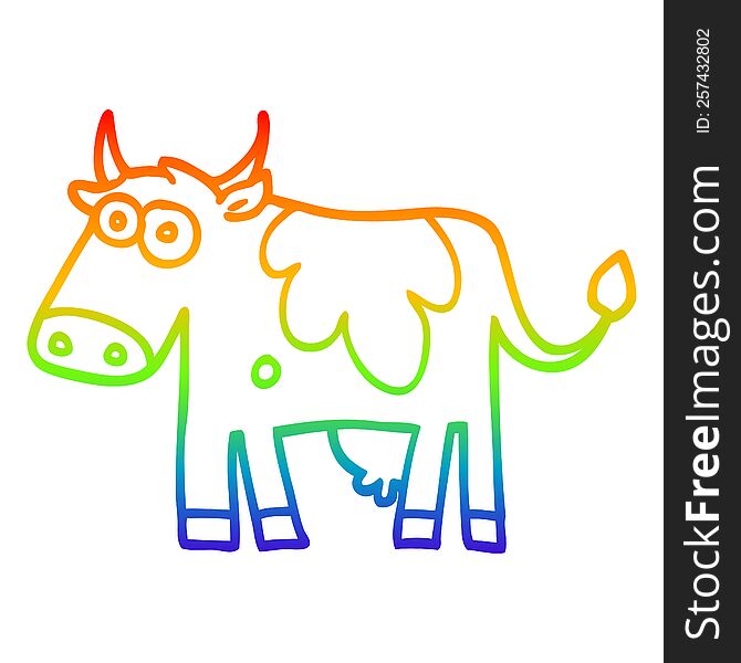 rainbow gradient line drawing cartoon farm cow