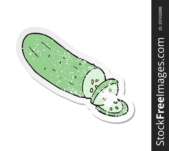 Retro Distressed Sticker Of A Cartoon Sliced Cucumber