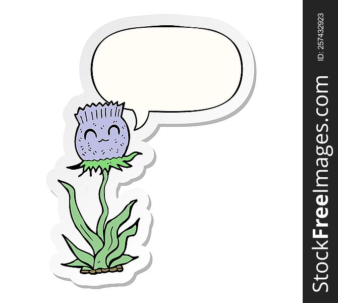 Cartoon Thistle And Speech Bubble Sticker