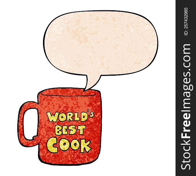 worlds best cook mug and speech bubble in retro texture style