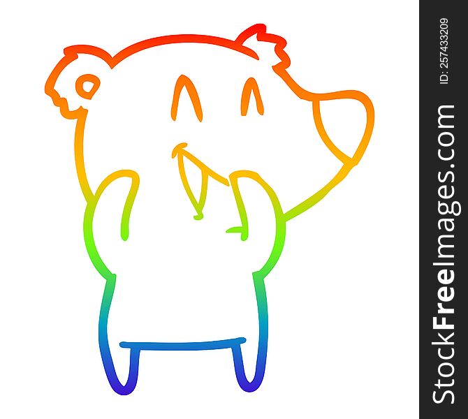 Rainbow Gradient Line Drawing Laughing Bear Cartoon