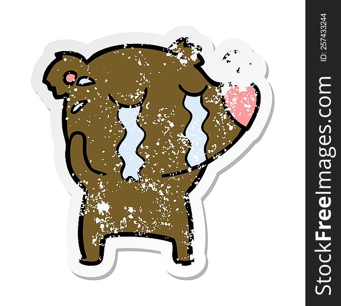Distressed Sticker Of A Cartoon Crying Bear