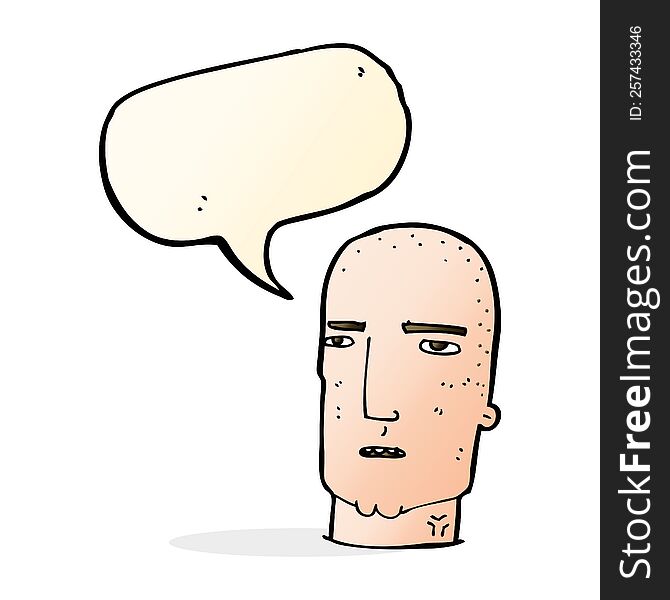 cartoon bald tough guy with speech bubble