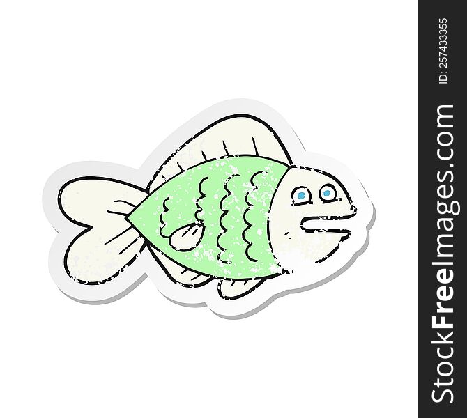 retro distressed sticker of a cartoon funny fish