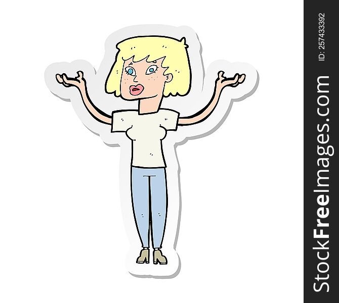 Sticker Of A Cartoon Woman Holding Up Hands