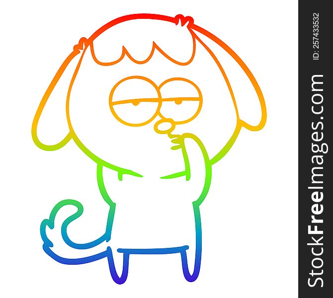 Rainbow Gradient Line Drawing Cartoon Tired Dog