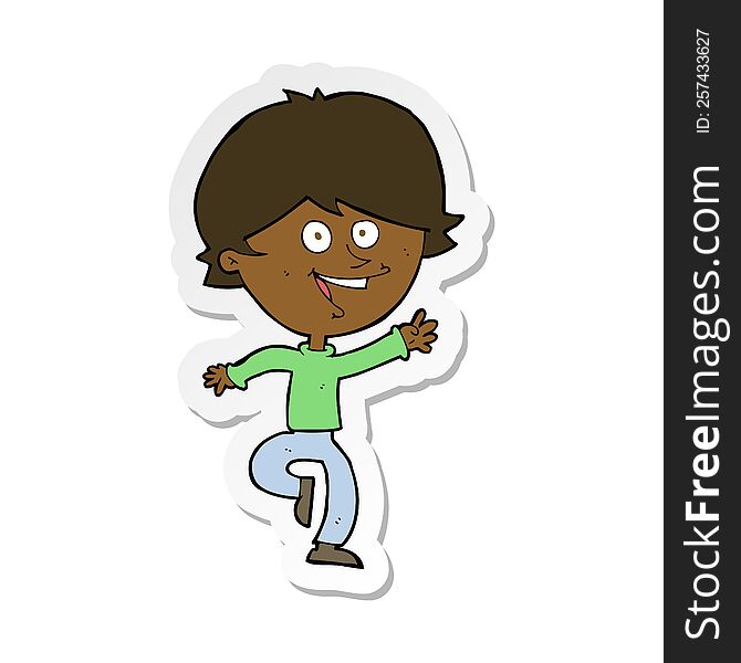 Sticker Of A Cartoon Happy Waving Boy