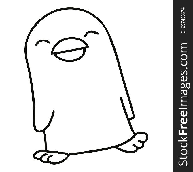 Quirky Line Drawing Cartoon Penguin