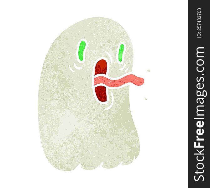 freehand drawn retro cartoon of kawaii scary ghost