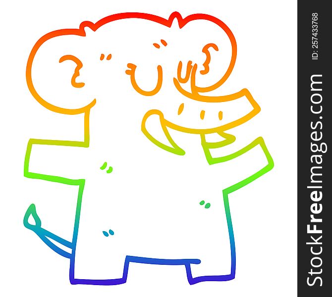 Rainbow Gradient Line Drawing Cartoon Elephant Dancing