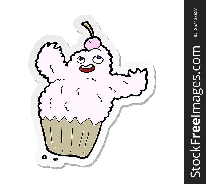 Sticker Of A Cartoon Cupcake Monster