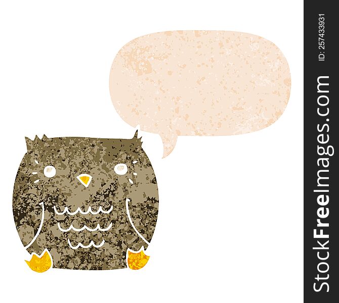 Cartoon Owl And Speech Bubble In Retro Textured Style
