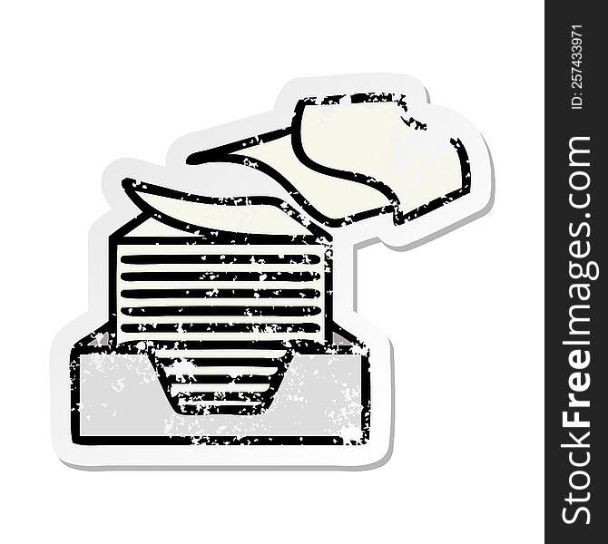 distressed sticker of a cute cartoon stack of office papers