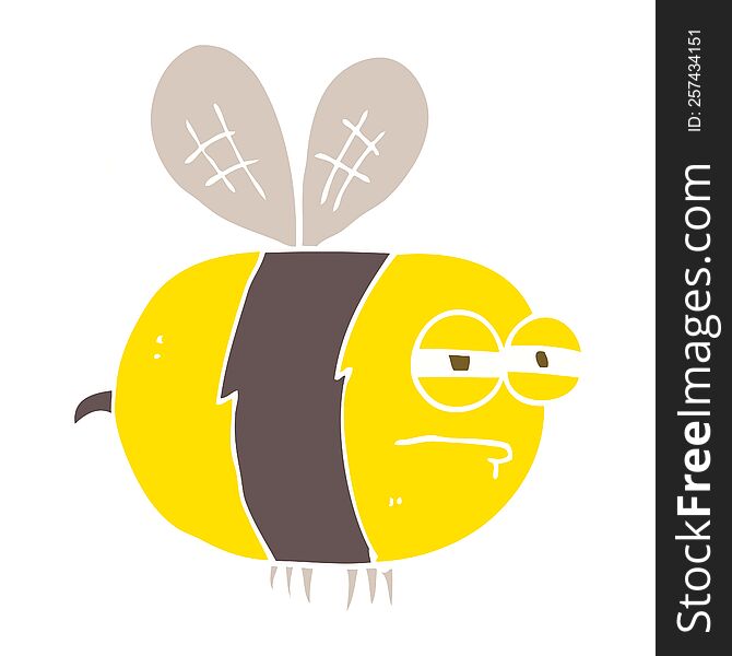 Flat Color Illustration Of A Cartoon Unhappy Bee