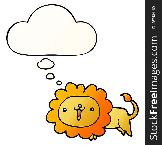 Cute Cartoon Lion And Thought Bubble In Smooth Gradient Style