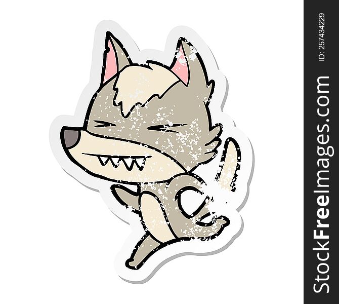 Distressed Sticker Of A Angry Wolf Running