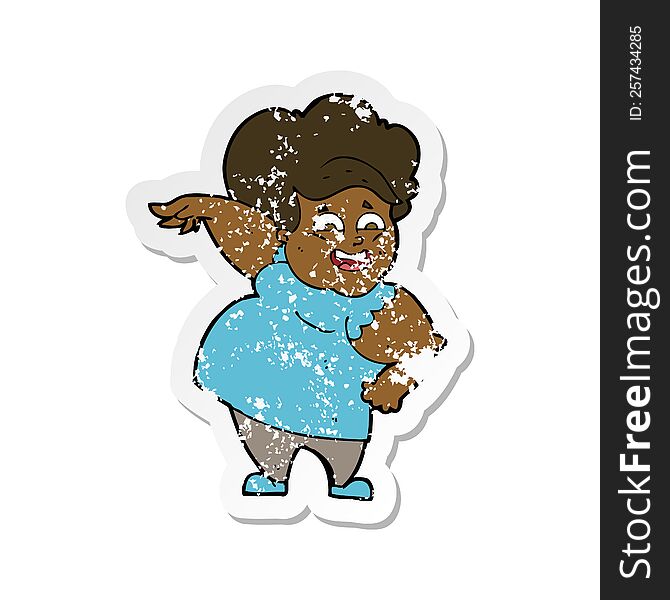 Retro Distressed Sticker Of A Cartoon Oveweight Woman