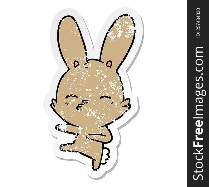 distressed sticker of a curious bunny cartoon