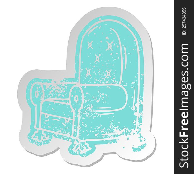 distressed old cartoon sticker of a blue arm chair. distressed old cartoon sticker of a blue arm chair