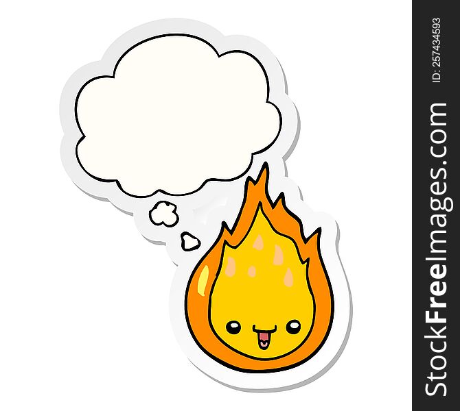 cartoon flame with thought bubble as a printed sticker