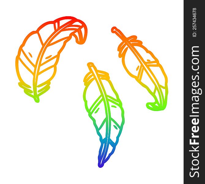 Rainbow Gradient Line Drawing Feathers