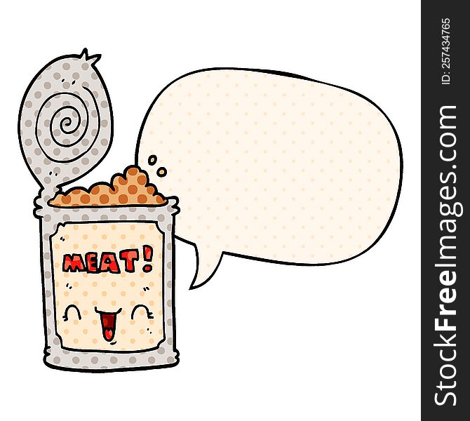 cartoon canned meat with speech bubble in comic book style