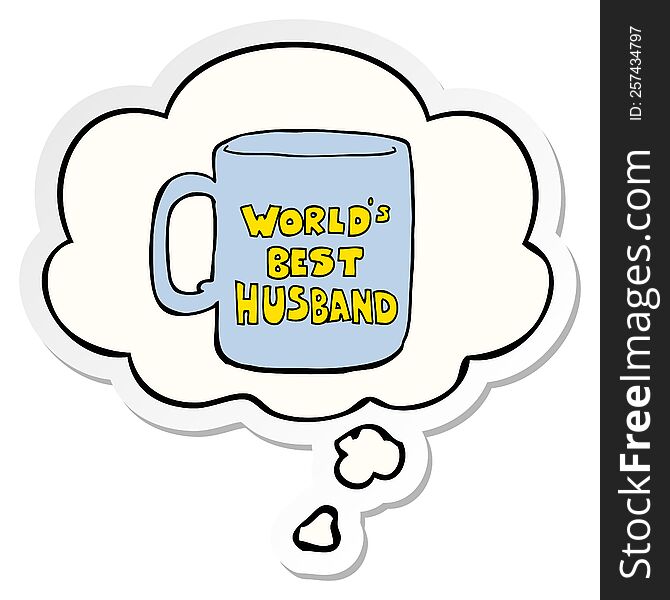 worlds best husband mug with thought bubble as a printed sticker