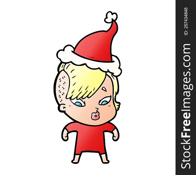 Gradient Cartoon Of A Surprised Girl Wearing Santa Hat