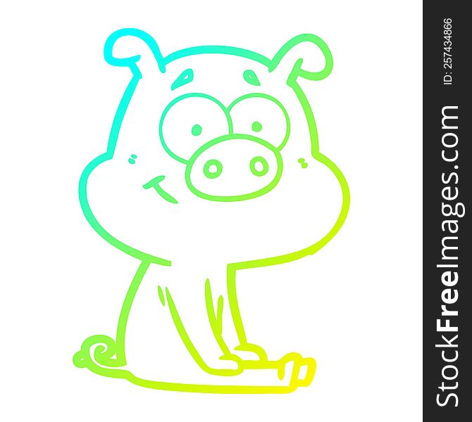 Cold Gradient Line Drawing Happy Cartoon Pig Sitting
