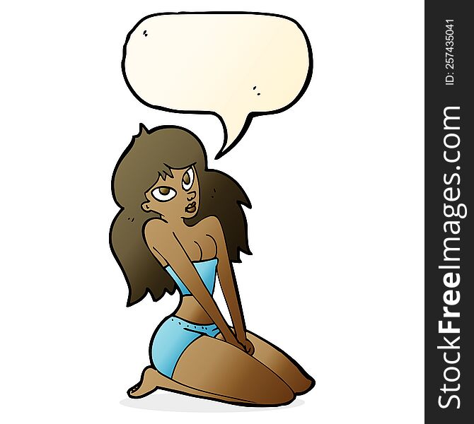 Cartoon Woman In Skimpy Clothing With Speech Bubble