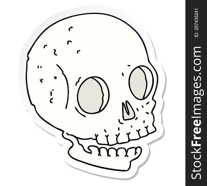 Sticker Of A Quirky Hand Drawn Cartoon Skull