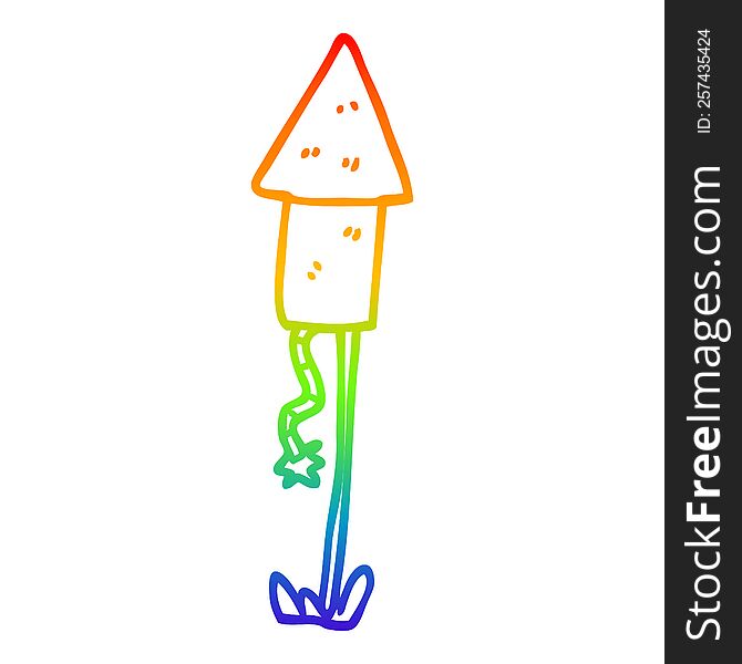 rainbow gradient line drawing of a cartoon firework rocket